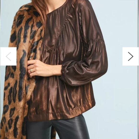 NWT Anthropologie Amadi Merry Metallic Lure Bronze Party Cocktail Blouse Size XS - Picture 1 of 15